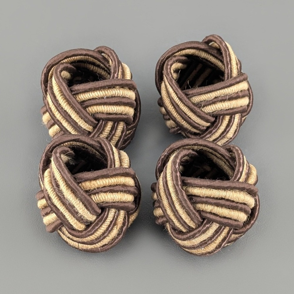 Woven Turk's Head Knot Napkin Rings Brown Tan Braided Cord Set of 4